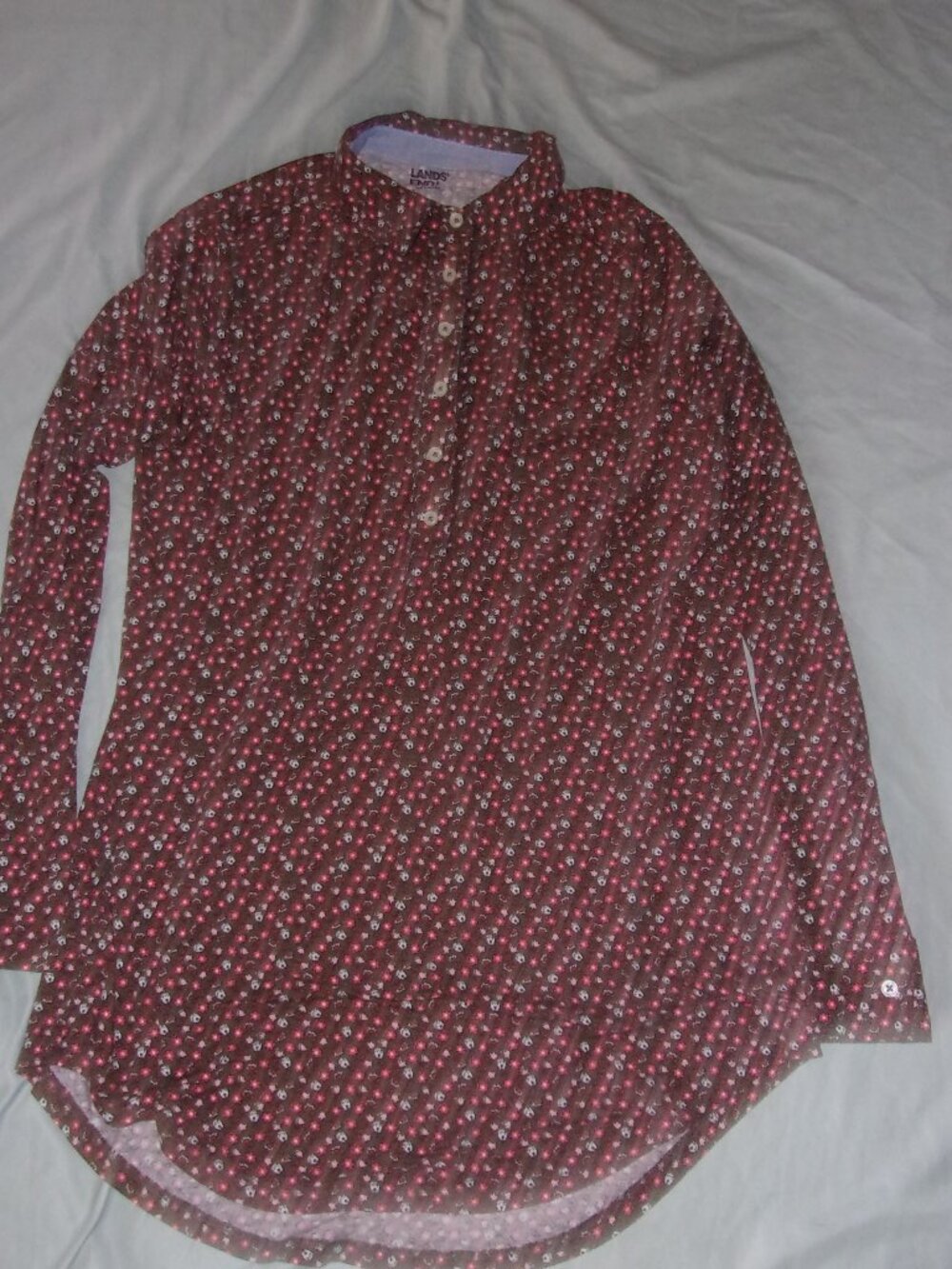 lands end size medium womens brown floral button down shirt outdoor tee t